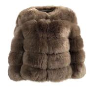 loveimgs Women Warm Fluffy Cropped Puffer Jacket Faux Fur Coat Crop Parka Collarless Winter Teddy Bear Coat Overcoat, Coffee, X-Small