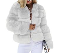 loveimgs Women Warm Fluffy Cropped Puffer Jacket Faux Fur Coat Crop Parka Collarless Winter Teddy Bear Coat Overcoat, White, X-Small