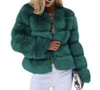 loveimgs Women Warm Fluffy Cropped Puffer Jacket Faux Fur Coat Crop Parka Collarless Winter Teddy Bear Coat Overcoat, Dark Green, Small