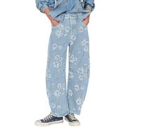 loveimgs Women Y2k Distressed Barrel Jeans Baggy Wide Leg Jeans Floral Printed Boyfriend Patchwork Denim Pants, Light Blue, Large