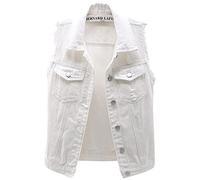 loveimgs Women's Fashion Sleeveless Regular Fit Lightweight Button Front Candy Color Ripped Denim Vest Jacket Pockets, White, XL