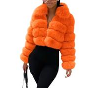 loveimgs Women's Faux Fur Coat Cropped Puffer Jacket Zip Up Winter Warm Fuzzy Teddy Jacket, Orange, M