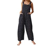 loveimgs Women's Loose Sleeveless Printed Bib Overalls Pockets Wide Leg Palazzo Pants Tank Jumpsuit, Black01, Medium