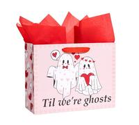 Loveinside 13" Ghost Valentine'S Day Large Reusable Gift Bag With Handles - Pink Ghost Lover Gift Bag For Valentine'S Day, Wedding And Anniversary
