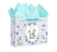 Loveinside 13 Inch Infant Boy Present Bag Blue Floral Elephant Art Complete With Tissue Paper & Card Ideal For Baby Showers Newborn Boy First Birthday Gifting 13" x 5" x 10", Single Bag