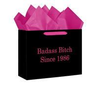 Loveinside 13 Inch Lighthearted 40th Birthday Gift Bag Black Pink Funny Age Slogan Style Packed with Tissue Paper Suitable for Female Friends Adult Humor Birthday Events 13" x 5" x 10", Single Bag