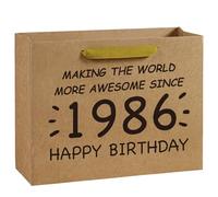 Loveinside 13" Large 40th Retro Birthday Kraft Paper Gift Bag - Making the World More Awesome Since 1986 Paper Bags for Friends Men Women Birthday