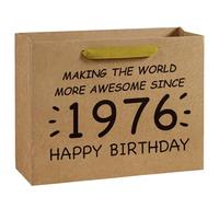 Loveinside 13" Large 50th Retro Birthday Kraft Paper Gift Bag - Making the World More Awesome Since 1976 Paper Bags for Friends Men Women Birthday