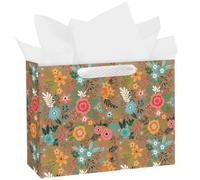 Loveinside 13" Large Floral Gift Bag with Tissue Paper - Spring Summer Garden Flower Birthday Paper Bag, Perfect for Wedding, Bridal Shower and Tea Party