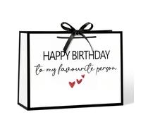 Loveinside 13" Large Funny Birthday Gift Bag - White & Black To My Favourite Person Script Design Paper Bag with Bow Ribbon for Man, Women, Friend, Couple Bday