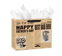 Loveinside 13" Vintage Newspaper Father’s Day Gift Bag "Best Dad Ever" Design Kraft Paper with Tissue Paper Great for Dad Husband Grandpa Father’s Day Holidays 13"x5"x10" 1 Pc