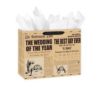 Loveinside 13" Vintage Newspaper Wedding Gift Bag "The Wedding of the Year" Kraft Paper with Tissue Paper Perfect for Bride Groom Wedding Engagement Anniversary 13"x5"x10" 1 Pc