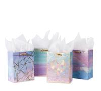 Loveinside 4 Pack Medium Size Gift Bags-Coloful Marble Pattern Gift Bag With Tissue Paper - 18 X 23 X 10 cm
