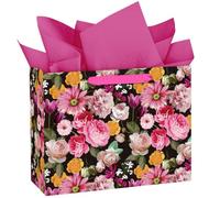 Loveinside Large Floral Gift Bag with Vibrant Mixed Rose on Black Base | 13 x 5 x 10 Inch Paper Bag with Tissue Paper | Birthday, Mother's Day, Wedding, Baby Shower, Bridal Shower
