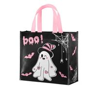 Loveinside Large Halloween Ghost Gift Bag with Handles - 10 x 5 x 10 Inch - Cute Ghost Bat Spider Web Design Reusable Gift Bag for Halloween Present, Birthday Party, Holiday Gift Giving