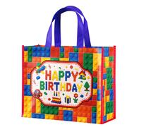 Loveinside Large Reusable Bricks Birthday Gift Bag with Handles - 10 x 5 x 13 inch - Colorful Building Blocks Design Gift Bags for Boys and Girls, Birthday Party, Baby Shower