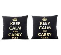 Lovelegis 2 Pillow cases square cushion - 44 x 44 cm - Decorative cushion - Linen - Sofa - Bed - home - Bedroom - Furniture - Keep calm and carry on - Relax and go ahead - Gold print - Black color