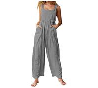 LoveLeiter Jumpsuit Women's Wide Leg Dungarees Long Sleeveless Overalls Summer Straps Playsuit Romper One-Piece Romper Retro Bootcut Trouser Suit Linen Playsuit Loose Breathable Bib Shorts
