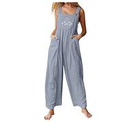 LoveLeiter Jumpsuit Women's Wide Leg Dungarees Long Sleeveless Overalls Summer Straps Playsuit Romper One-Piece Romper Retro Bootcut Trouser Suit Linen Playsuit Loose Breathable Bib Shorts