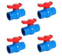 loveless 5Pcs 40mm x 40mm Full Port Red Handle Lever U-PVC Ball Valve Blue