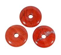 Loveliome 3pcs Big Hole Crystal Donut Charms Lucky Coin Amulet Peace Circle Healing Crystal Pendant for DIY Red Jasper, 30mm, Stone