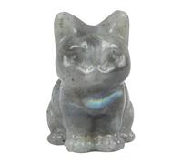 Loveliome Moonstone Mini Sitting Cat Crystal Stone Figurines, Hand Carved Gemstone Animal Sculpture Home Decor for Cat Lovers