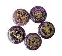 Loveliome Natural Amethyst Solomon Symbol Witches Rune Set, 5 Pcs Engraved Healing Crystal Chakra Stones for Meditation Divination