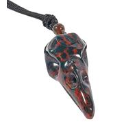 Loveliome Natural Crystal Stone Raven Skull Pendant Necklace Hand Carved Crow Head Charm with Adjustable Cord, Green India Agate, No Gemstone