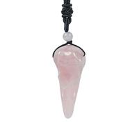 Loveliome Natural Crystal Stone Raven Skull Pendant Necklace Hand Carved Crow Head Charm with Adjustable Cord, Rose Quartz, No Gemstone