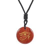 Loveliome Natural Horus Eye of the Devil Engraved Healing Crystal Chakra Stone Pendant Necklace for Women and Men, red jasper, No Gemstone