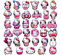 Lovelitlesix 35Pcs Hello Kitty Shoe Decoration Charms for Croc Sandals Decoration Kawaii Croc Charms for Kids Girls Teens Adults Women Party Gifts, Metal, No Gemstone, Pink
