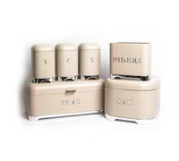Lovello 6pc Gift-Boxed Iced Latte Storage Set with Tea, Coffee & Sugar Canisters, Utensil Store, Cake Tin & Bread Bin in Cream Lovello Cream