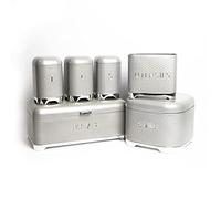 LOVELLO KitchenCraft Set of Gift-Boxed Shadow Grey Textured Counter Top Storage Set 11 x 19cm, Utensil Store 20x10x18cm, Bread Bin 42x22x19cm, Cake Tin 26x26x19cm