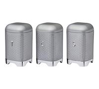 LOVELLO KitchenCraft Textured Tea/Coffee/Sugar Canisters with Geometric Hexagon Pattern, Steel, Shadow Grey, 3 Pieces