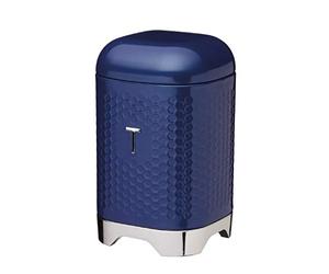Lovello Retro Geometric Textured Finish Stainless Steel Tea Coffee Sugar Bread Bin Storage Jar Canister Midnight Navy/Blue (Tea)