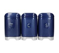 KitchenCraft Lovello Storage Canisters for Tea Coffee and Sugar in Gift Box, Textured Hexagonal Finish, Steel, Midnight Navy
