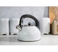 Lovello Whistling Kettle for Gas & Other Hob Types, Heat Resistant Handle, Stainless Steel, 2.5L in White Lovello White