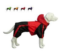 Lovelonglong Alaska Dog Hooded Raincoat, Golden Retriever Rain Jacket Poncho Waterproof Clothes with Hood Breathable 4 Feet Four Legs Rain Coats for Large Huge Dogs Red L-XL+