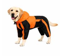 Lovelonglong Alaska Dog Hooded Raincoat, Golden Retriever Rain Jacket Poncho Waterproof Clothes with Hood Breathable 4 Feet Four Legs Rain Coats for Large Huge Dogs Orange L-XL+
