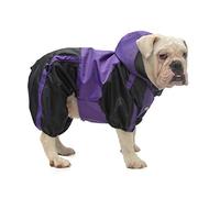 Lovelonglong American Bully Pitbull Dog Hooded Raincoat, Bulldog Rain Jacket Poncho Waterproof Clothes with Hood Breathable 4 Feet Four Legs Rain Coats for Pugs English French Bulldog Purple B-XL