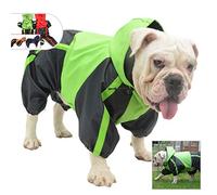 Lovelonglong American Bully Pitbull Dog Hooded Raincoat, Bulldog Rain Jacket Poncho Waterproof Clothes with Hood Breathable 4 Feet Four Legs Rain Coats for Pugs English French Bulldog Green B-M