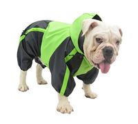 Lovelonglong American Bully Pitbull Dog Hooded Raincoat, Bulldog Rain Jacket Poncho Waterproof Clothes with Hood Breathable 4 Feet Four Legs Rain Coats for Pugs English French Bulldog Green B-S