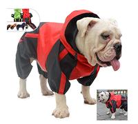 Lovelonglong American Bully Pitbull Dog Hooded Raincoat, Bulldog Rain Jacket Poncho Waterproof Clothes with Hood Breathable 4 Feet Four Legs Rain Coats for Pugs English French Bulldog Red B-XL