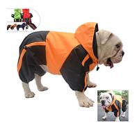 Lovelonglong American Bully Pitbull Dog Hooded Raincoat, Bulldog Rain Jacket Poncho Waterproof Clothes with Hood Breathable 4 Feet Four Legs Rain Coats for Pugs English French Bulldog Orange B-M
