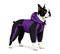 Lovelonglong Border Collie Dog Hooded Raincoat, Rain Jacket Poncho Waterproof Clothes with Hood Breathable 4 Feet Four Legs Rain Coats for Large Dogs Purple L-M+