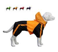 Lovelonglong Dog Hooded Raincoat, Large Dog Rain Jacket Poncho Waterproof Clothes with Hood Breathable 4 Feet Four Legs Rain Coats for Small Medium Large Pet Dogs Orange L-M