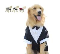 Lovelonglong Pet Costume Dog Suit Formal Tuxedo with Black Bow Tie for Small Size Dogs Miniature Schnauzer Clothing Black L