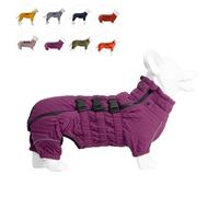 Lovelonglong Warm Dog Coat Double Layers Dog Vest, 4 Legs Covered Windproof Waterproof Reflective Warm Dog Vest Outdoor Skating Dog Costume for Corgis Dachshund Dog Purple D-M