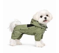 LOVELONGLONG Waterproof Dog Raincoat with Removable Hood - Outdoor Full Body Dog Jacket, Windproof Snowproof Shell Suit - All Season Pet Rain Gear Sage Green XXS