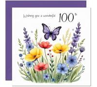 Lovely 100th Birthday Card with Flowers & Butterfly design - Floral Birthday Card for 100 Year old hundredth hundred